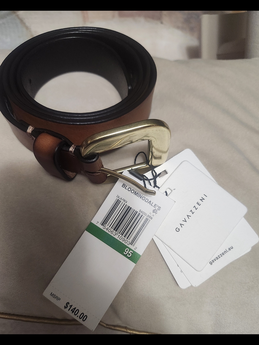 Gavazzeni Men's Brown Leather Belt with Gold Buckle